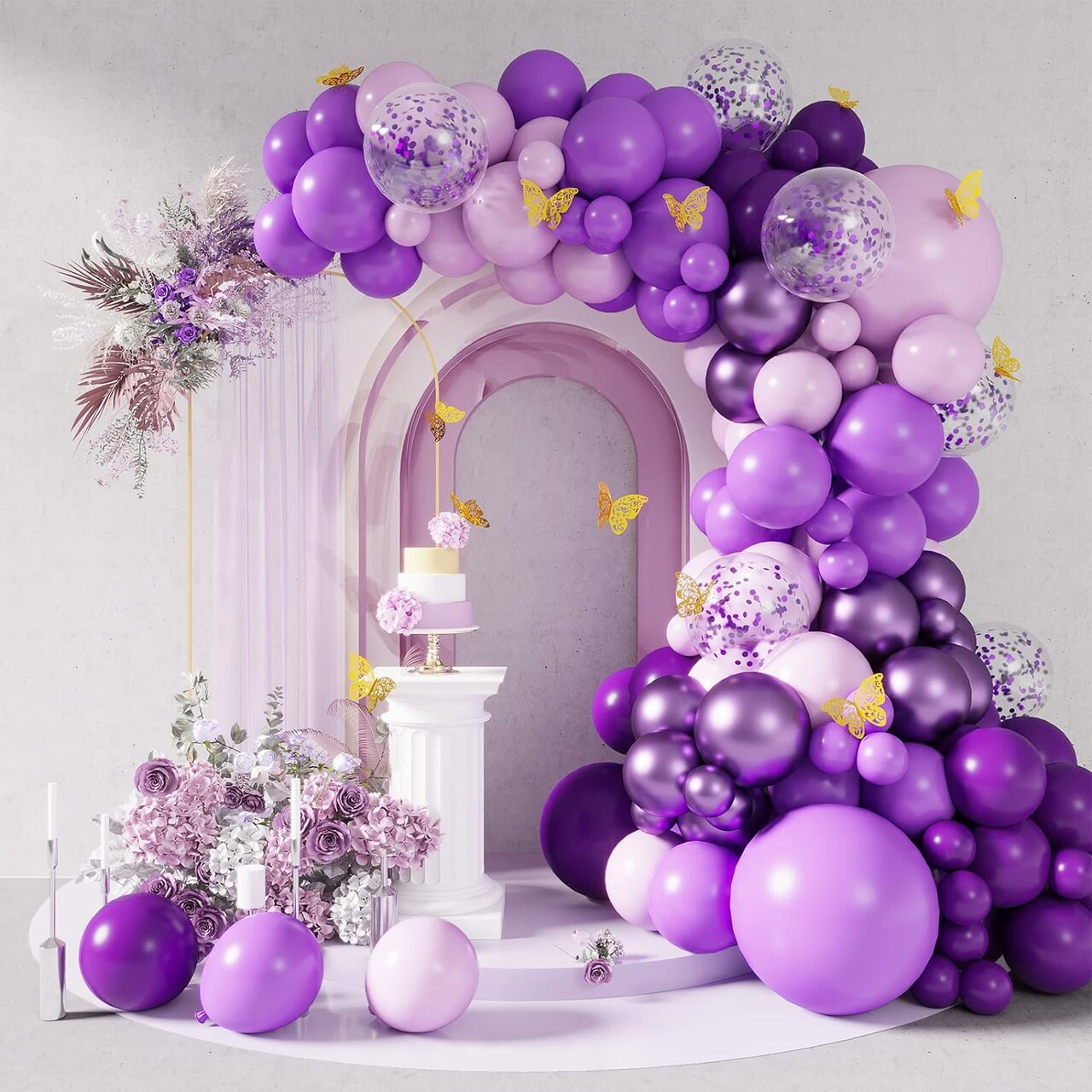 Purple Shades Balloons Garland Arch Kit Assorted Dark Pastel Light Metallic Confetti Purple Balloons Set for Purple Wedding Birthday Graduation Party Decorations